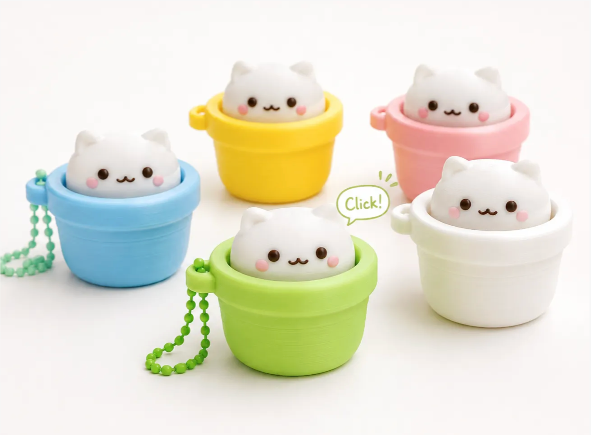 Cat pot clicker group in five colors