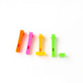 Set of five colorful 3D printed cable organizer clips