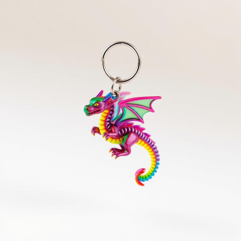 Rainbow 3D printed mini flexi dragon keychain